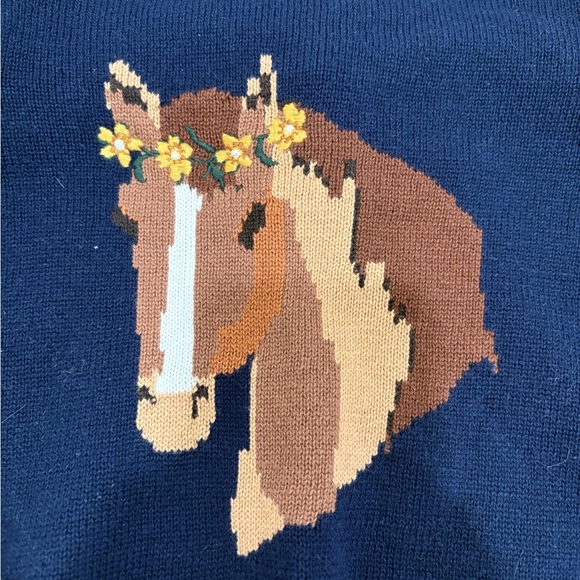 Janie and Jack little girls Navy Sweater with Horse Design - Picture 2 of 5